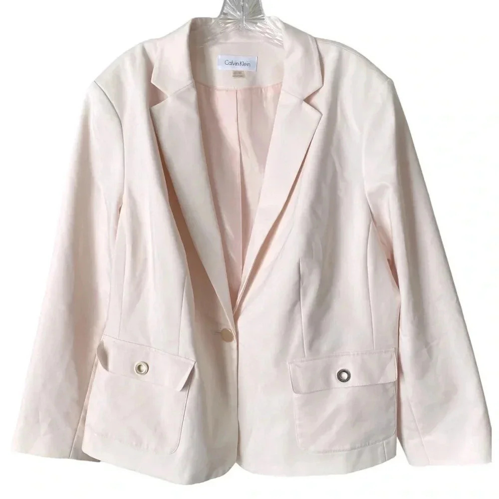CALVIN KLEIN | Women Light Pink One-Button Cotton Blazer Size 24W